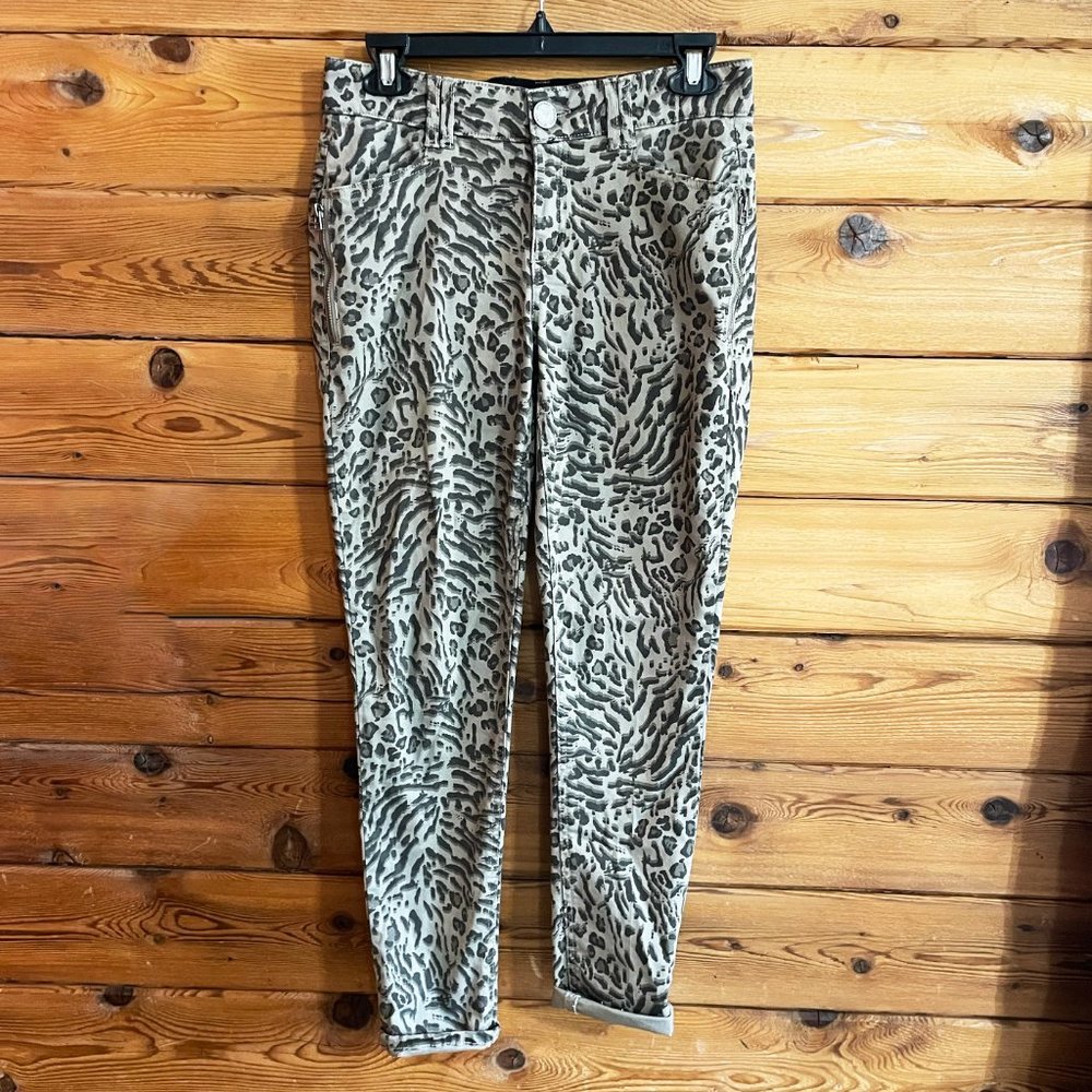 Democracy Ab Technology Pants Womens 2 Beige Leopard Print Zip Pockets